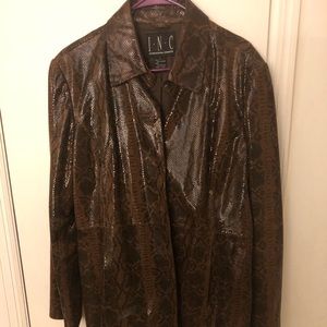 Brown Snake Print Leather 3/4 Coat